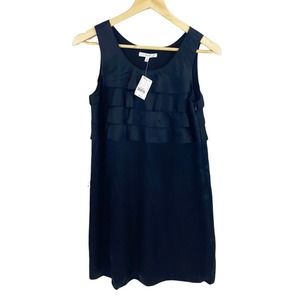NWT $155 Eliot by Madewell Black 100% Silk Ruffle Shift Dress Size 0 (oversized)
